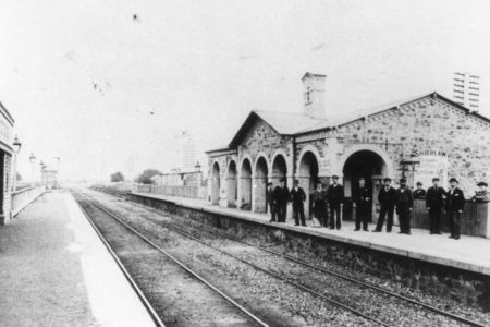 Black and white image of Alberton Station
