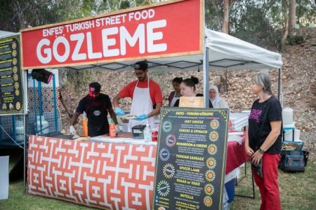 Turkish food truck with staff preparing food