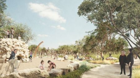 women and children in a nature playspace